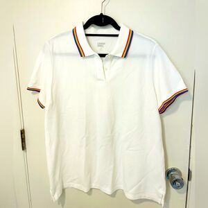 Land's End ladies short sleeve white polo shirt top with rainbow trim sz LP